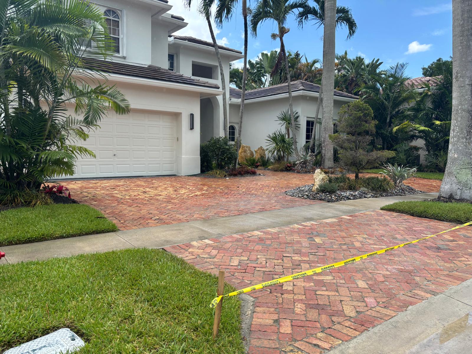Red brick driveway at a luxury South Florida home